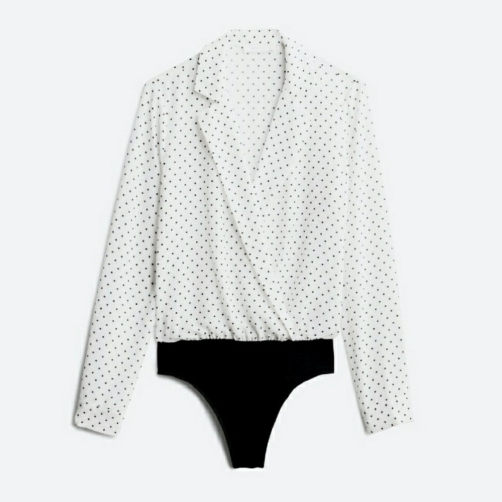 Lush Kalene Notch Lapel Polka Dot Bodysuit - Size Medium
